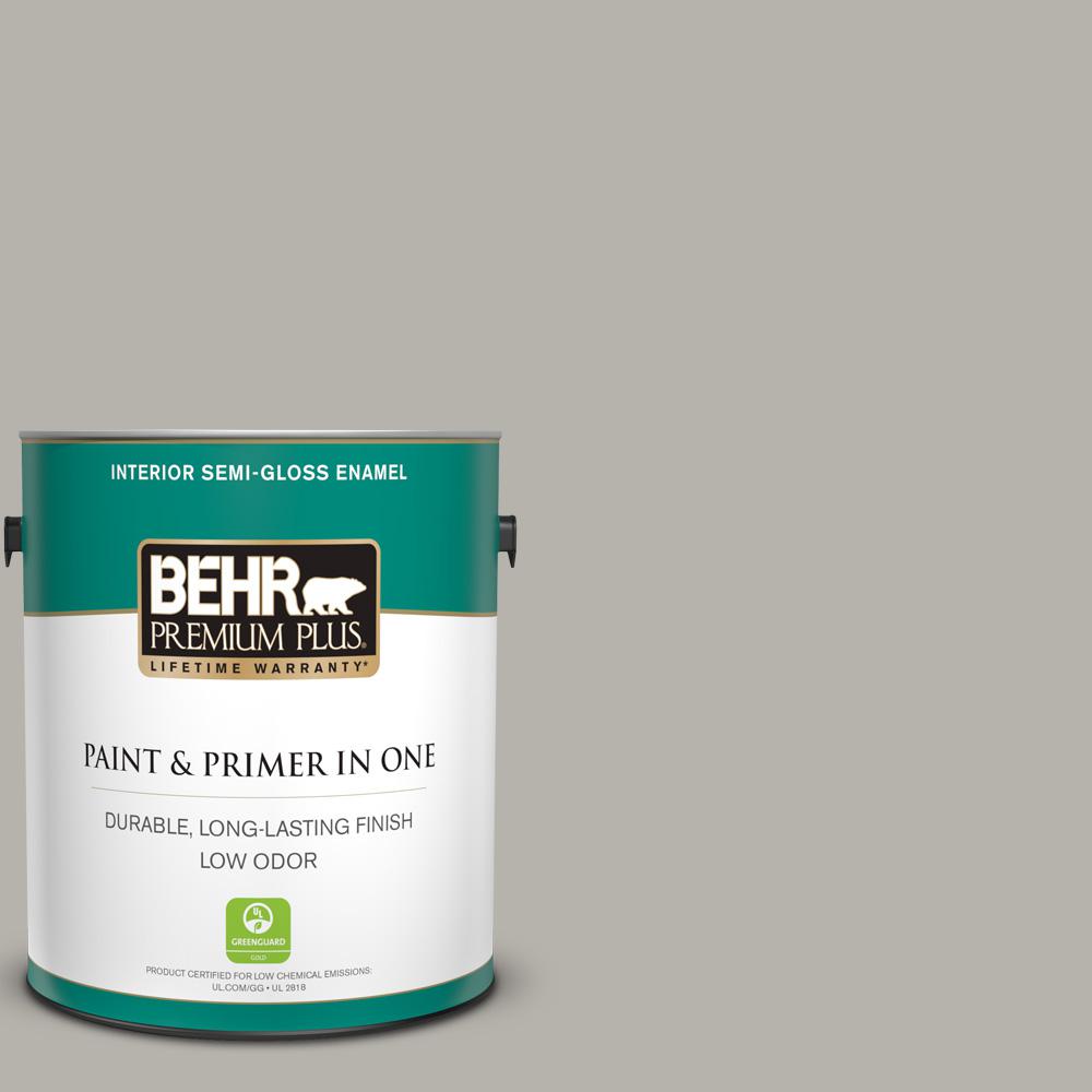 BEHR PREMIUM PLUS 1 Gal. #PPU24-11 Greige Semi-Gloss Enamel Low Odor ...