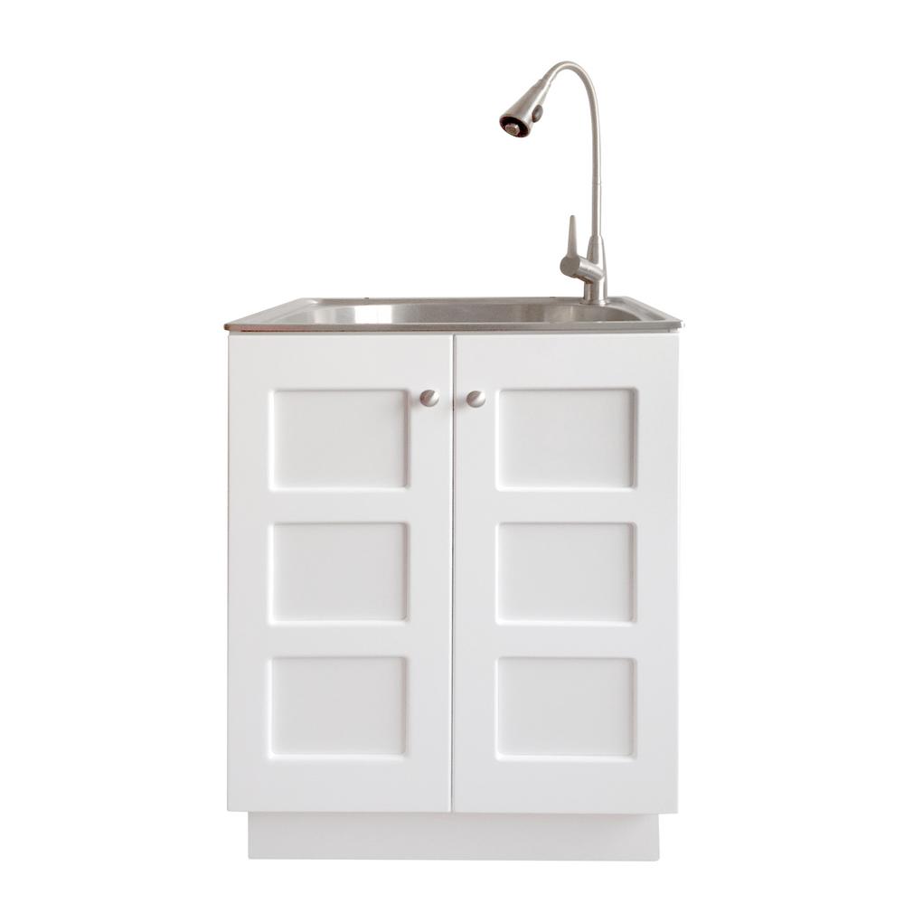 All In One 24 2 In X 21 3 In X 33 8 In Stainless Steel Laundry Sink And White Cabinet With Reversible Doors