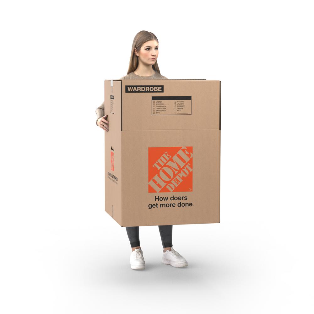 The Home Depot Wardrobe Moving Box With Metal Hanging Bar And Handles 24 In L X 24 In W X 34 In D The Home Depot