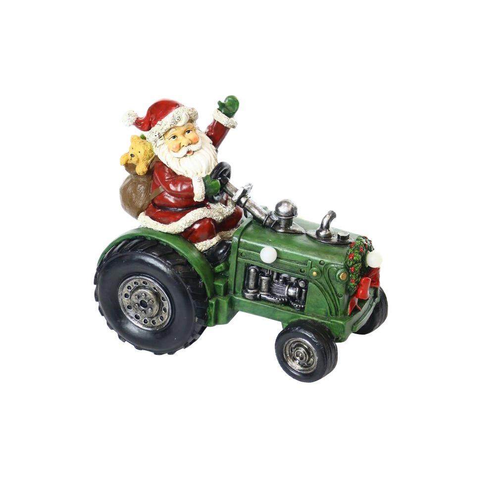 Alpine 9 in. Santa on Tractor Decor with 3 LED Lights - Color Changing ...