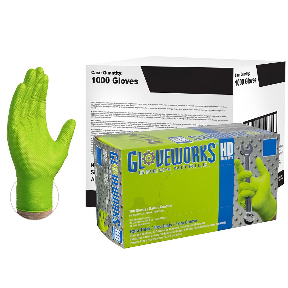 GLOVEWORKS Large Diamond Texture Green Nitrile Industrial PowderFree