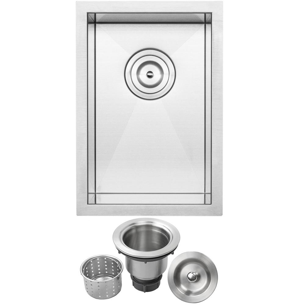 Ticor Pacific Zero Radius Undermount 16 Gauge Stainless Steel 12 In Single Basin Kitchen And Bar Sink With Basket Strainer