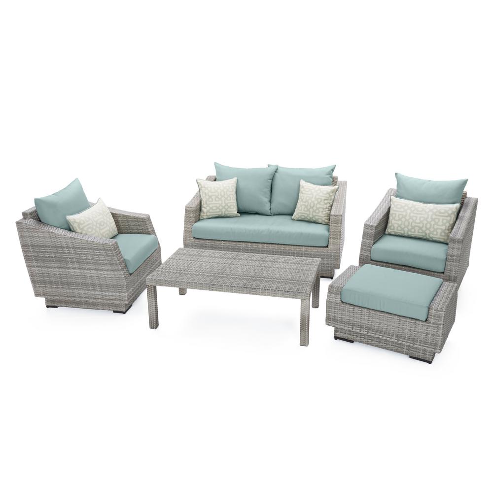 Rst Brands Cannes 5 Piece Aluminum All Weather Wicker Patio Love And Club Seating Set With Spa Blue Cushions