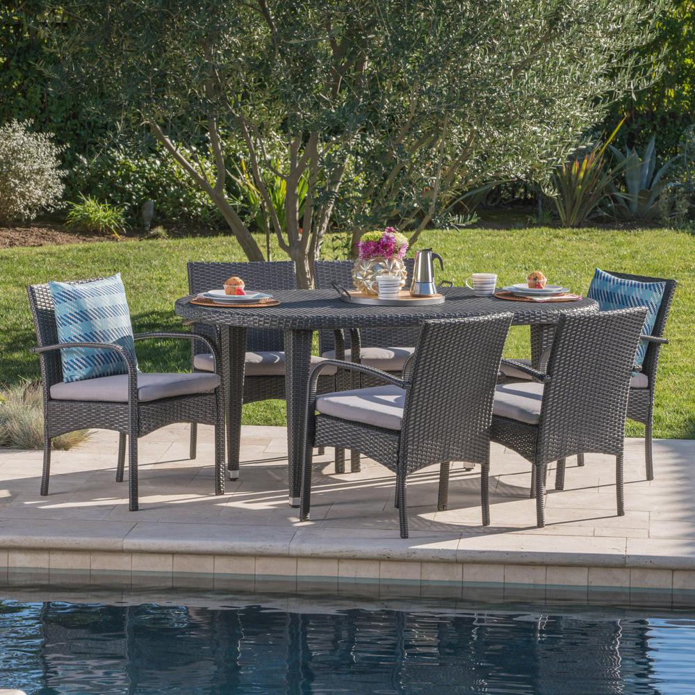 Noble House Kyle Grey 7Piece Wicker Outdoor Dining Set