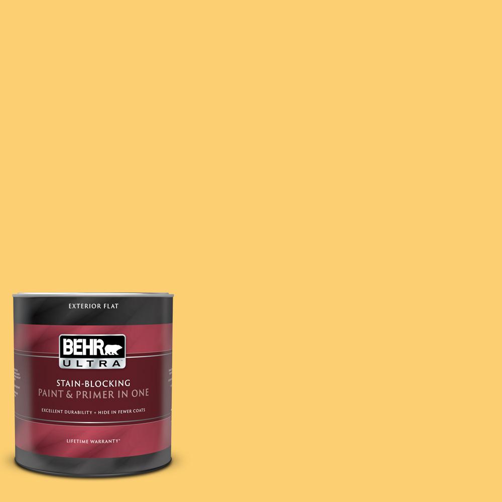 BEHR ULTRA 1 qt. 320B6 Mellow Yellow Flat Exterior Paint and Primer