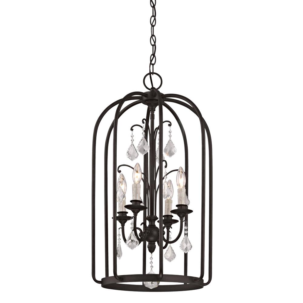 Fifth And Main Lighting Aspen 4 Light Aged Bronze Cage Pendant With K9 Crystal Accent