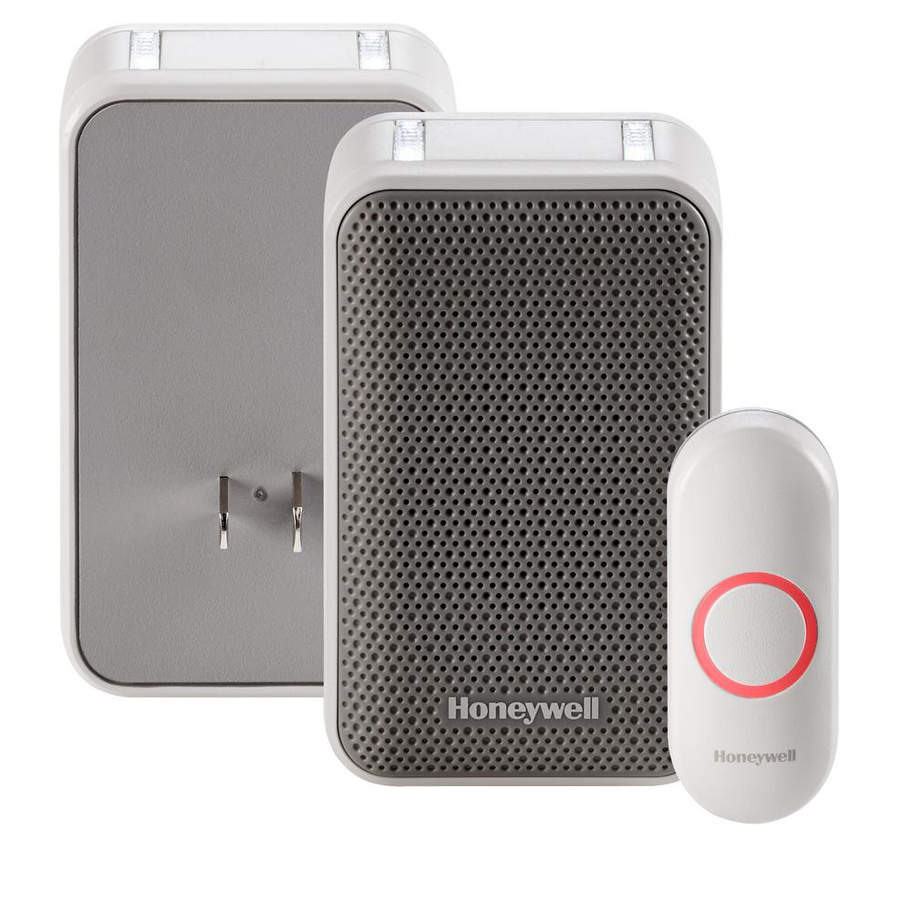 Honeywell Rdwl313a White//Gray Wireless Portable Doorbell With Strobe Light And P