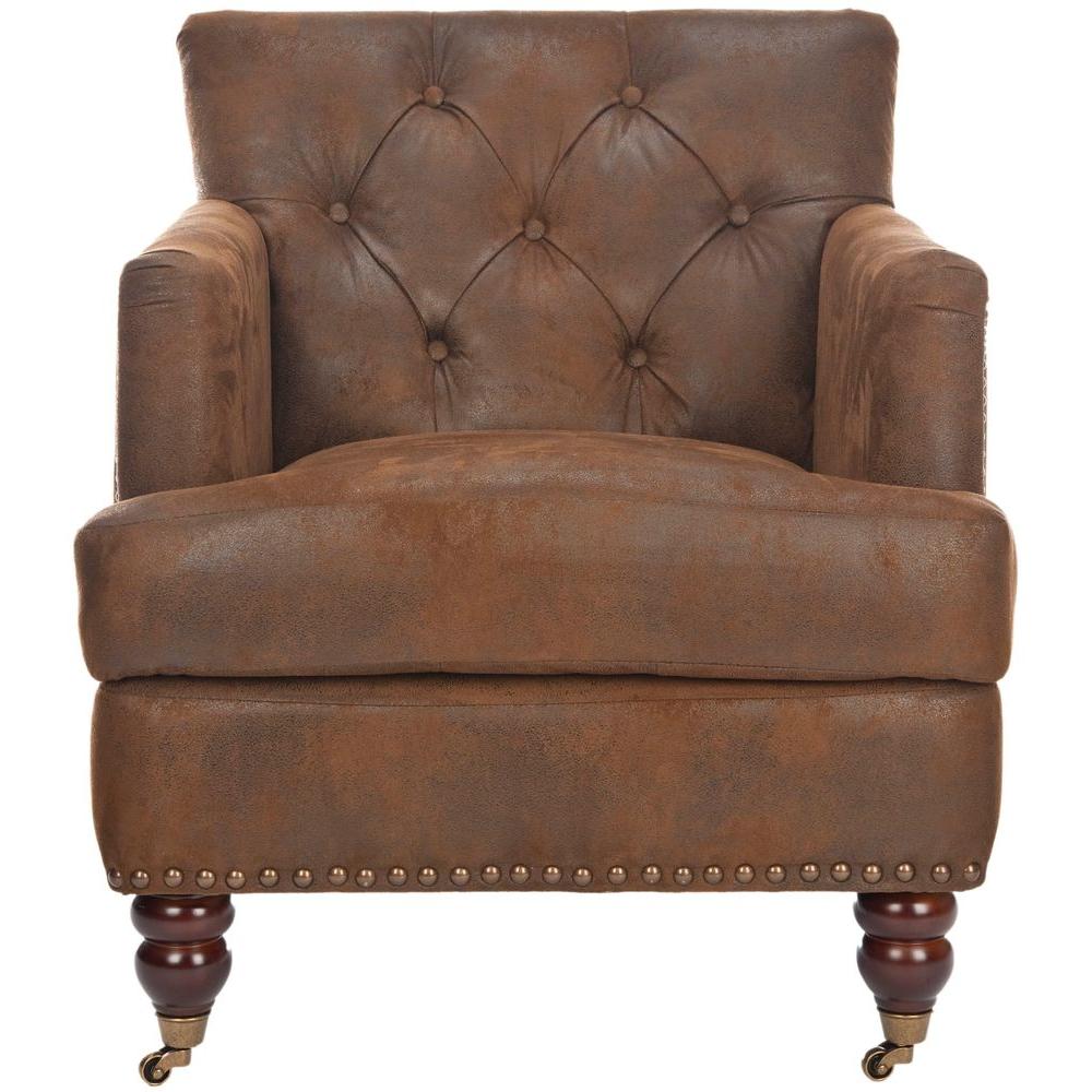 Safavieh Colin Distressed Brown Leather Arm Chair Hud8212b The Safavieh Colin Distressed Brown Leather Arm Chair