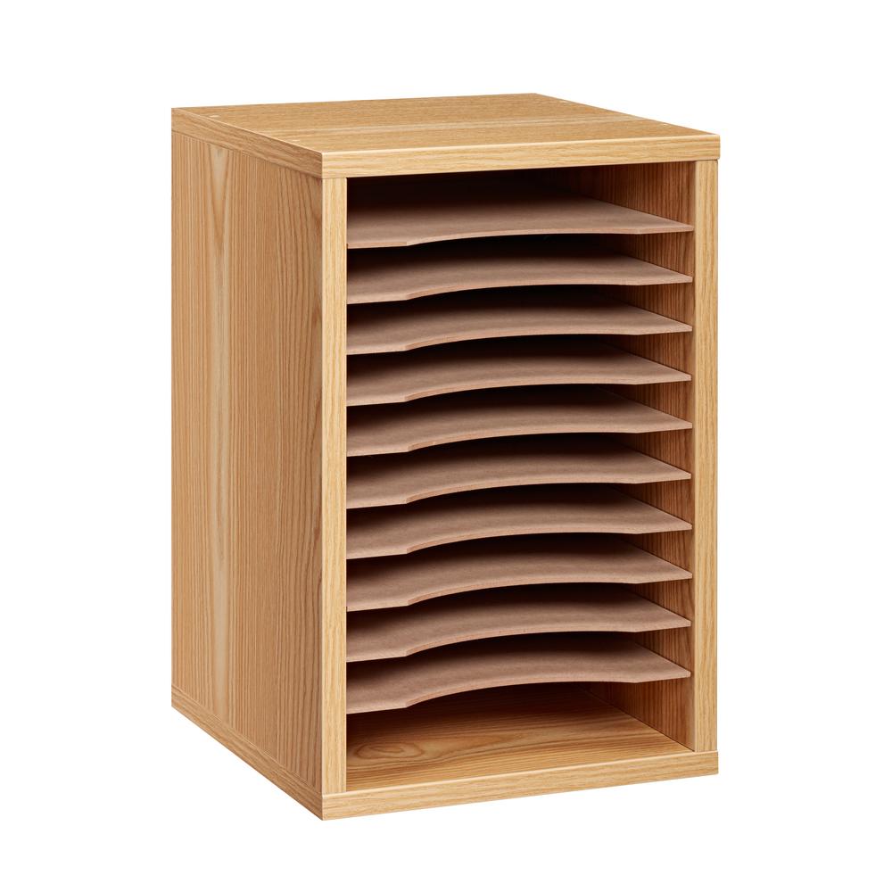 Adiroffice 11 Compartment Wood Vertical Paper Sorter Literature File Organizer Medium Oak