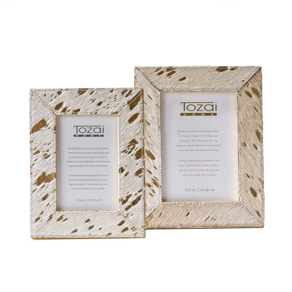 Two S Company Golden Natural Cowhide Set Of 2 Picture Frames With