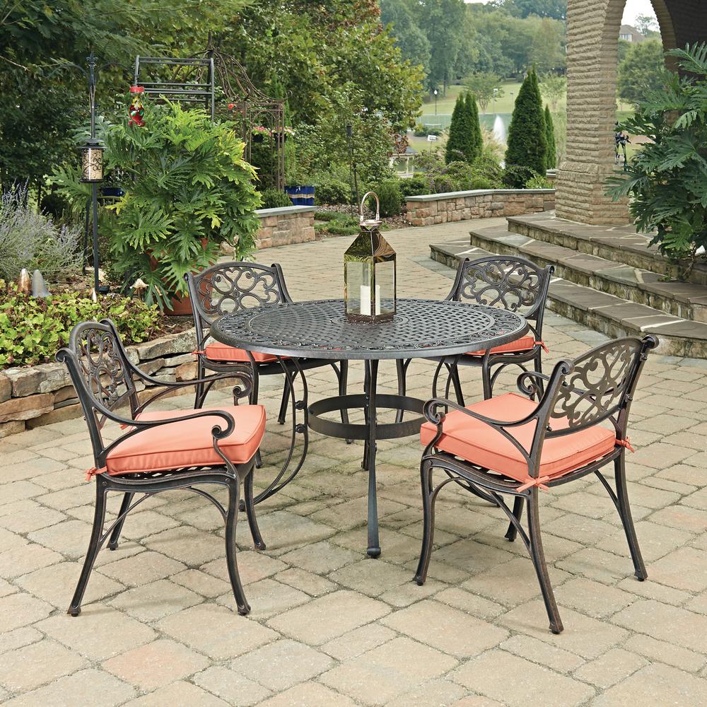Home Styles Biscayne Rust Bronze 5 Piece Cast Aluminum Outdoor Biscayne Rust Bronze 5 Piece Cast Aluminum Outdoor Dining Set With C Cushions