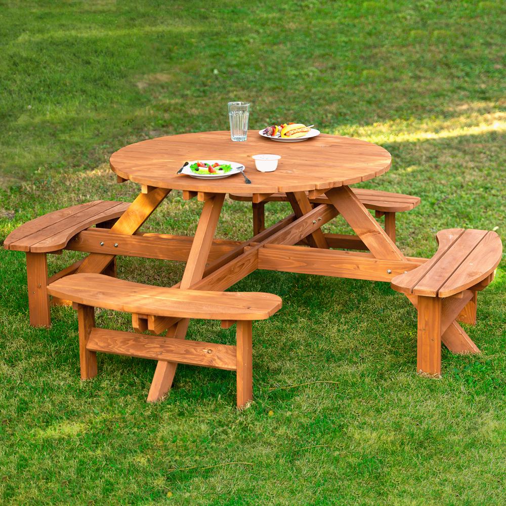 Leisure Season Round 82 in. W x 82 in. D x 30 in. H Wooden Brown Picnic