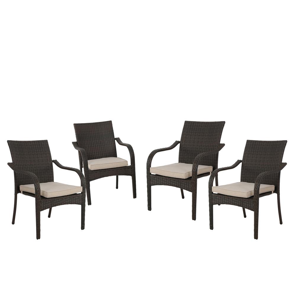Noble House San Pico Brown Stackable Wicker Outdoor Dining Chairs Wicker Outdoor Dining Chairs