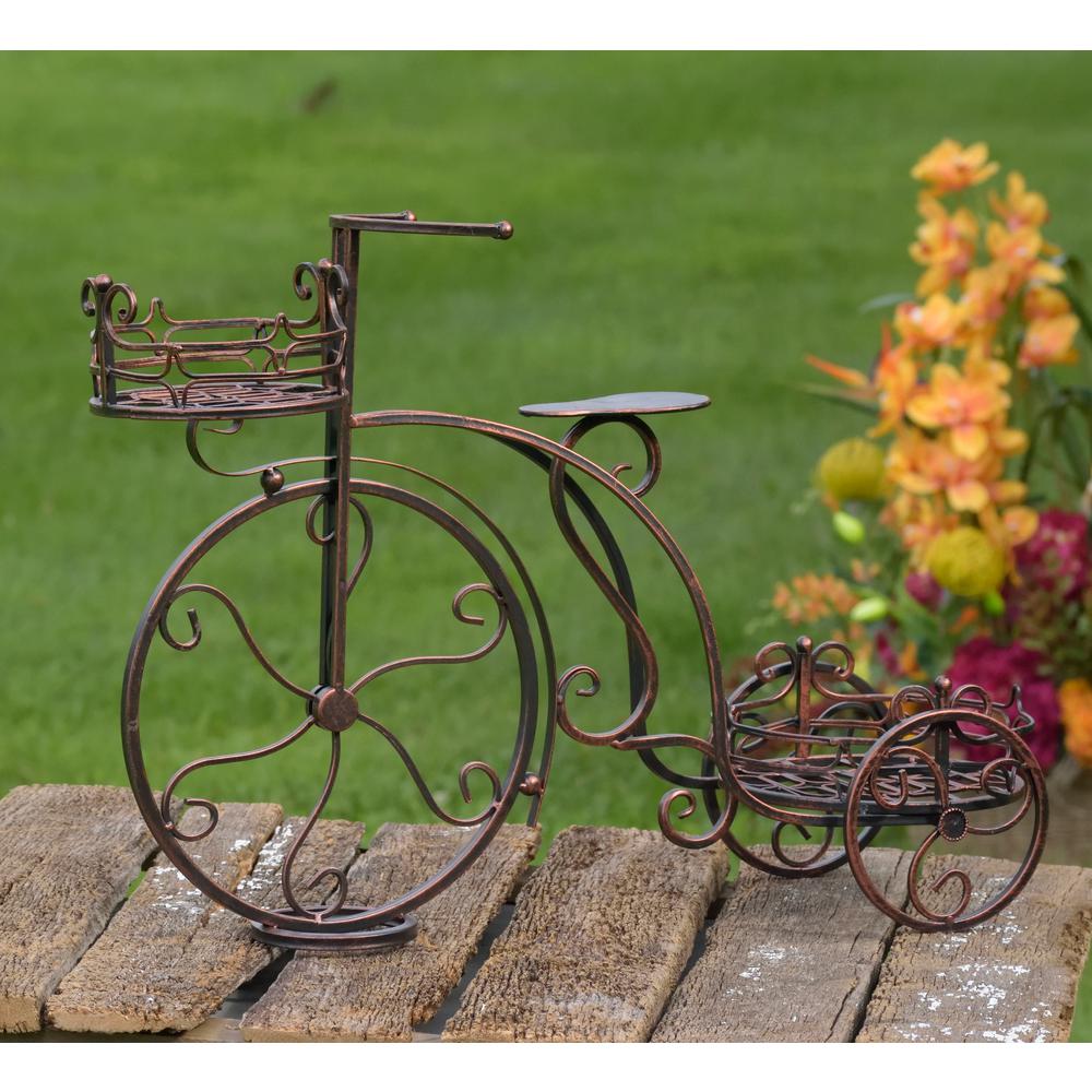 Zaer Ltd. International Antique Bronze Tricycle Planter with 2-Stands by Zaer Ltd. International