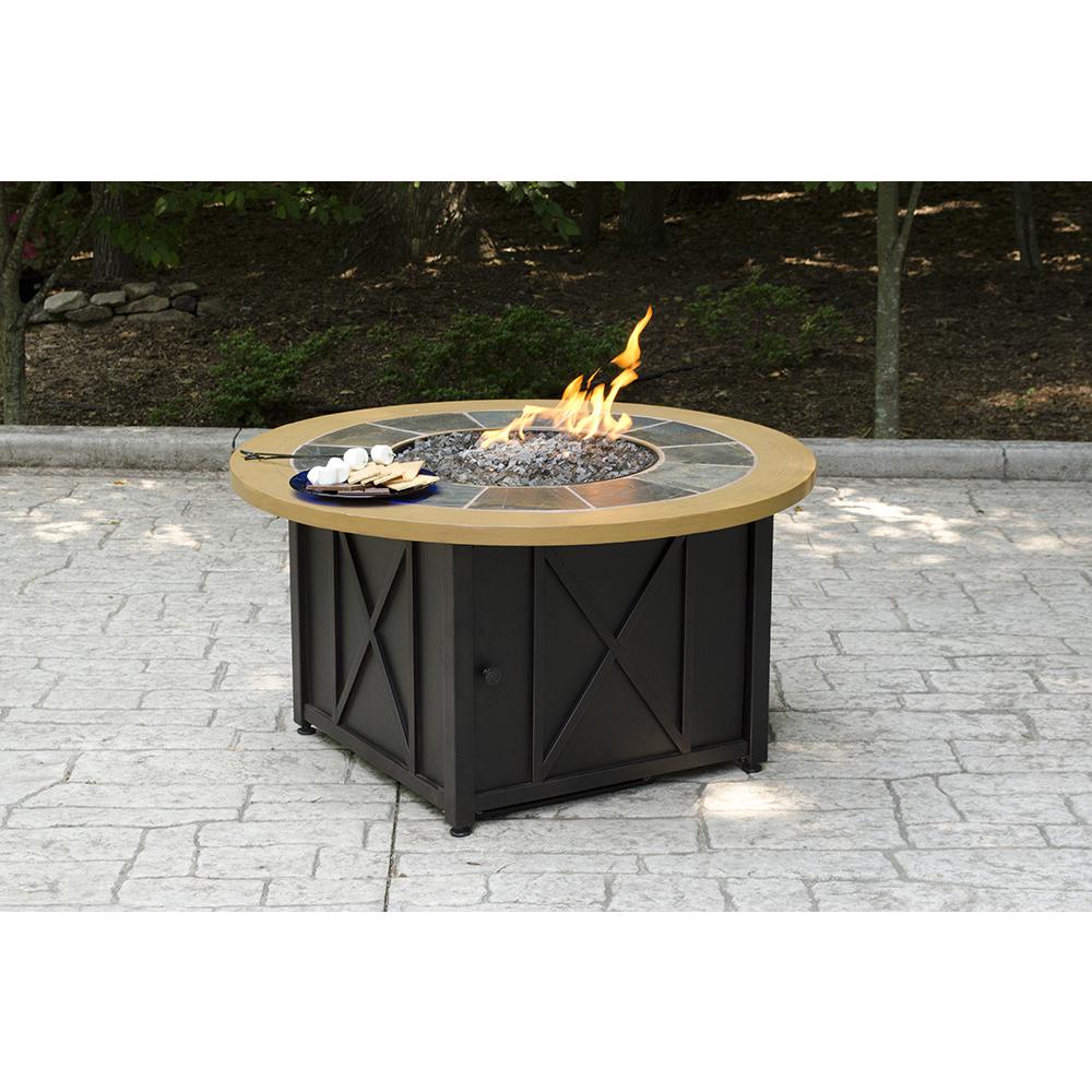 Uniflame 43 In W Round Slate Tile And Faux Wood Mantle Lp Gas