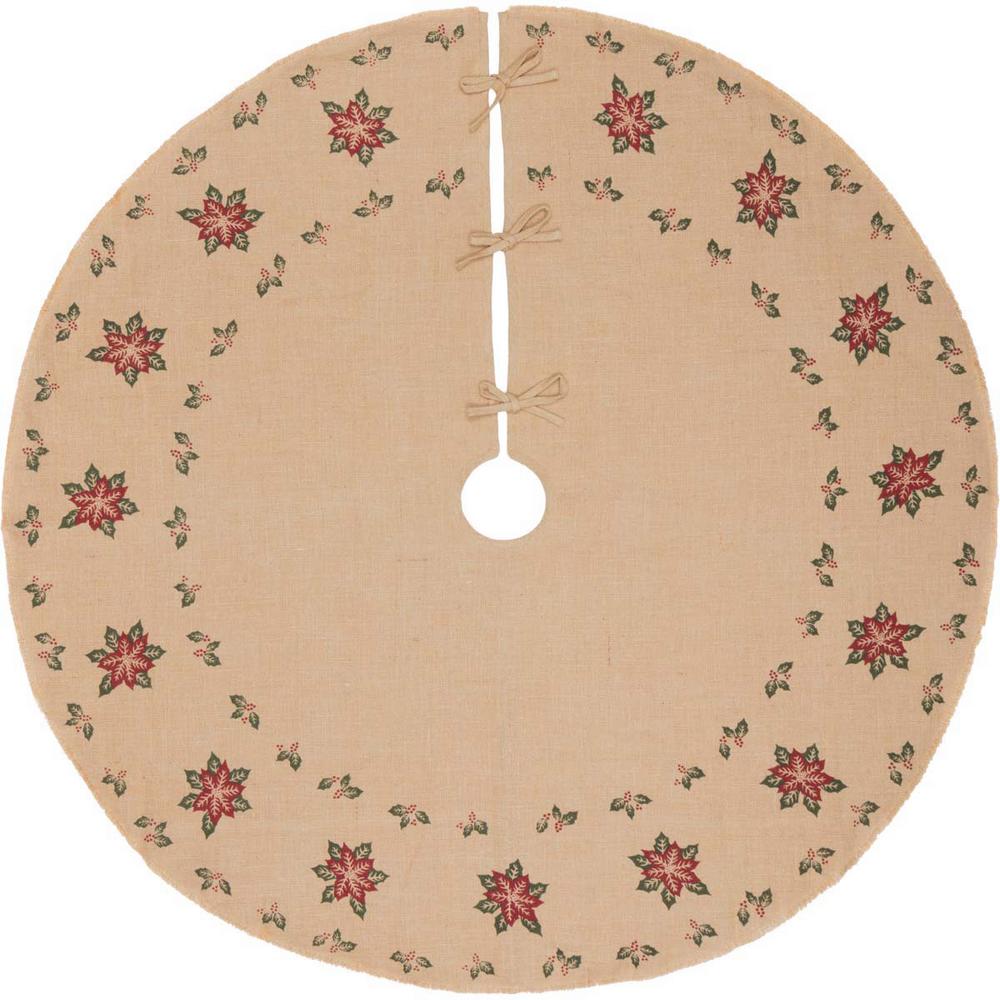 Jute Burlap Poinsettia Natural Tan Holiday Decor Tree Skirt Jute Burlap Poinsettia Natural Tan Holiday Decor Tree Skirt