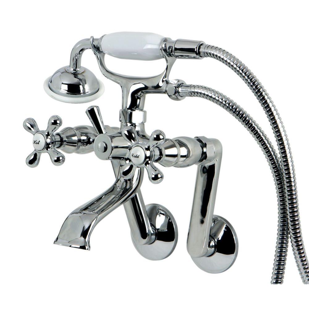 Kingston Brass Victorian 3 Handle Tub Wall Claw Foot Tub Faucet With Hand Shower In Chrome