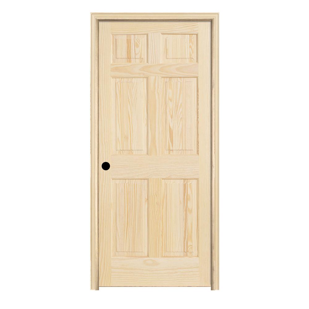 Jeld Wen 24 In X 80 In Pine Unfinished Right Hand 6 Panel Solid Wood Single Prehung Interior Door