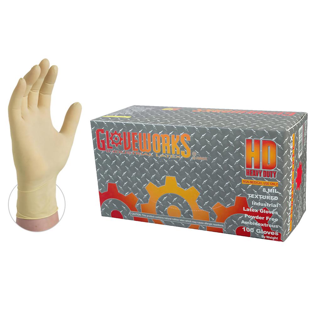 AMMEX XLarge 8 mm Gloveworks Ivory Latex Industrial Powder Free Disposable Gloves (100Box