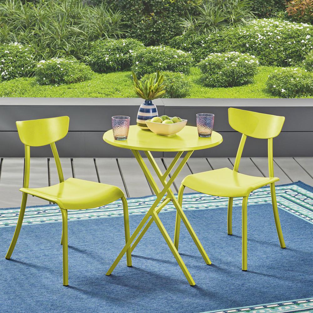 Noble House Lina Matte Lime Green 3 Piece Metal Outdoor Bistro Set 42369 The Home Depot