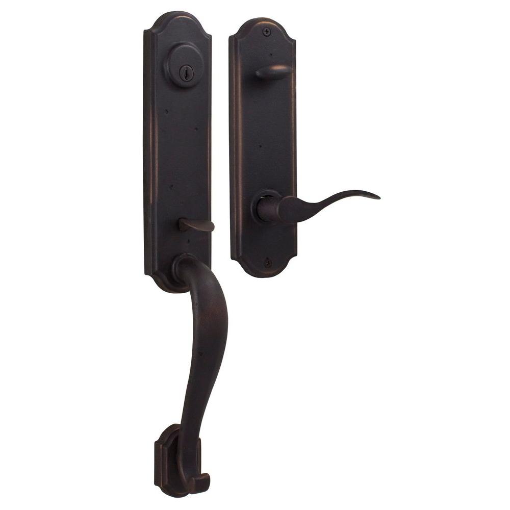 Weslock Molten Bronze Single Cylinder OilRubbed Bronze LeftHand Stonebriar Door Handleset with