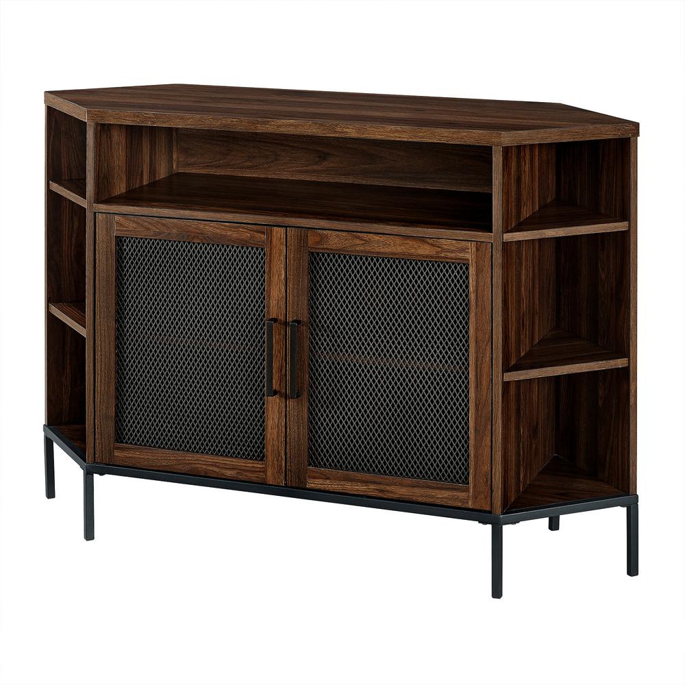 Welwick Designs Dark Walnut Industrial Corner Tv Console For Tv S