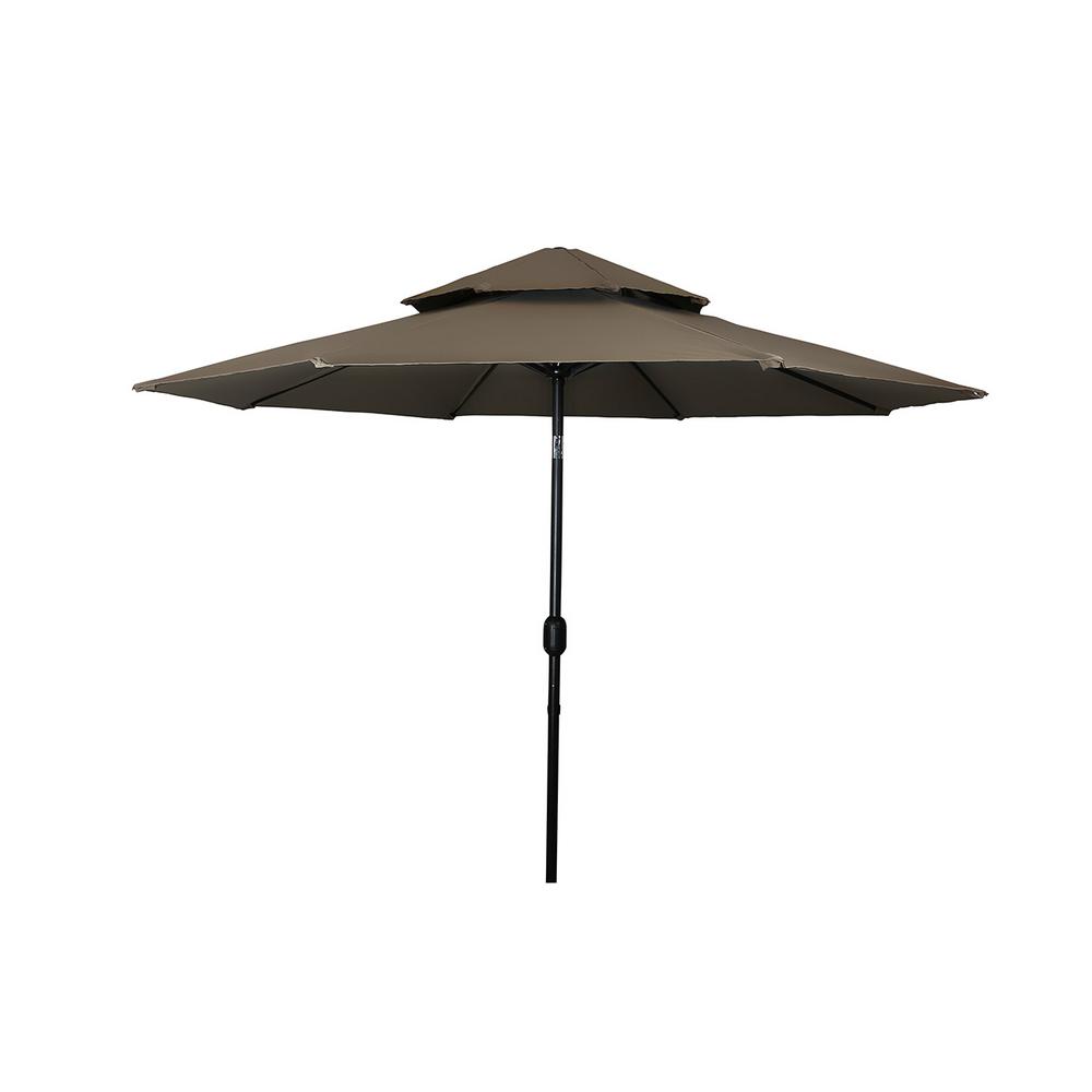 Trademark Innovations 9 Ft Sturdy Steel Frame 2 Tier Pagoda Style Market Patio Umbrella Umbpagst9 Tan The Home Depot