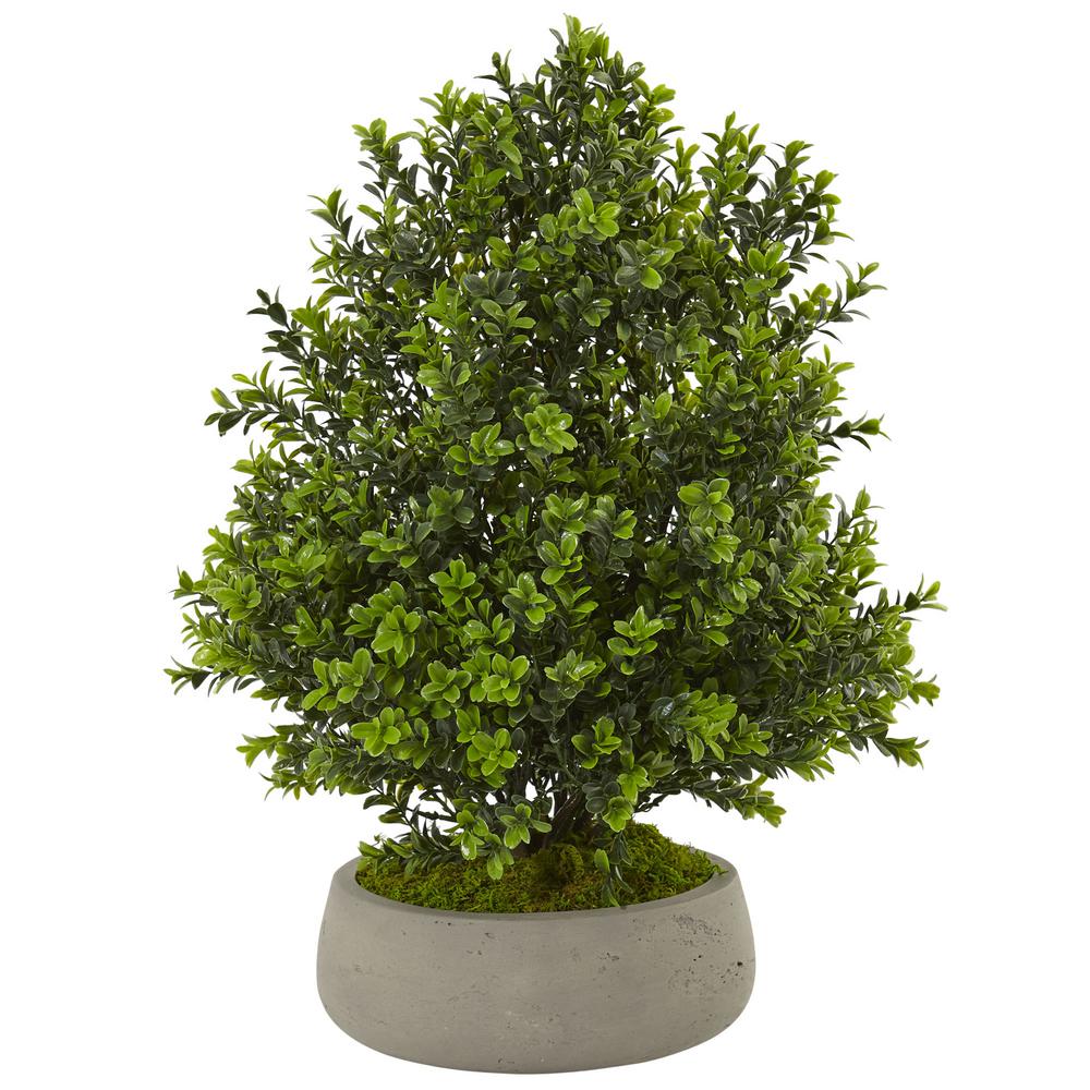 Nearly Natural Indoor Outdoor Boxwood Artificial Plant In Stone Planter   Greens Nearly Natural Artificial Plants 6312 64 1000 