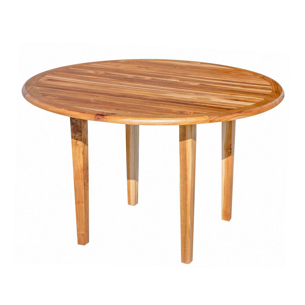 Ecodecors Oasis 48 In D Natural Teak And Soild Indoor Outdoor D Natural Teak And Soild Indoor Outdoor Round Dining Table