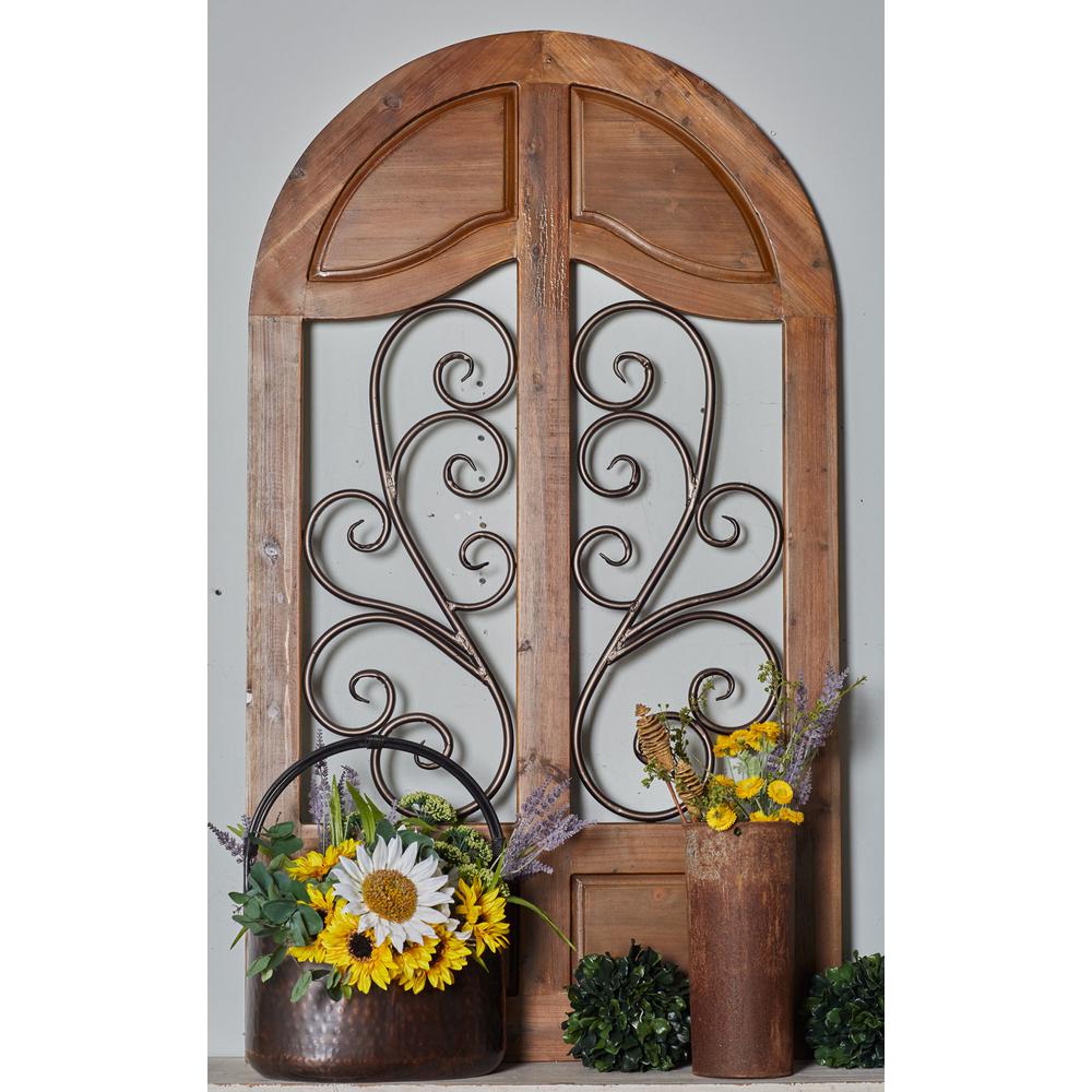 59 In X 34 Cathedral Window With Iron Scrollwork Framed Wooden Wall Art