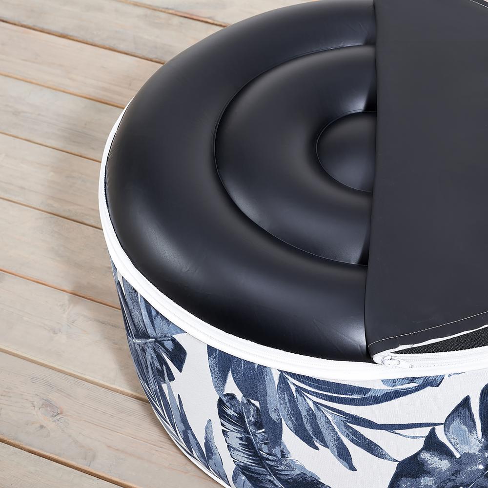 Ove Decors Marlowe Blue Leaf Oxford Polyester Outdoor Ottoman 15pot Marl01 Bl The Home Depot