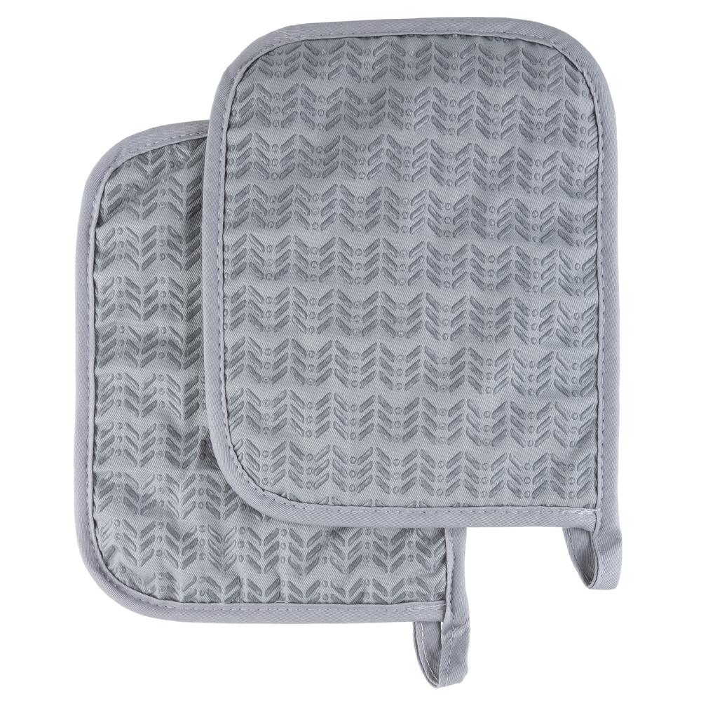 Lavish Home Quilted Silicone Silver Heat Resistant Pot Holder Set (2