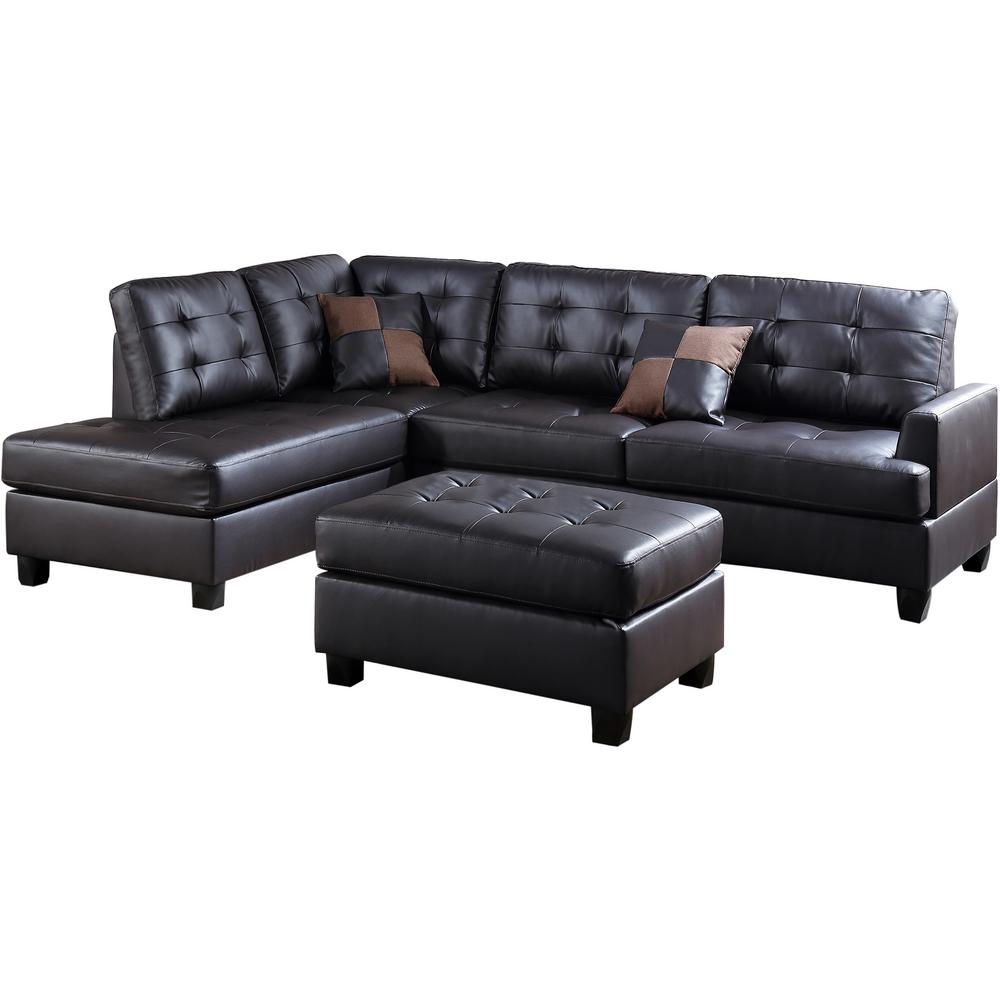 Worldwide Genoa 3Piece Sectional Sofa in Espresso Leatherette