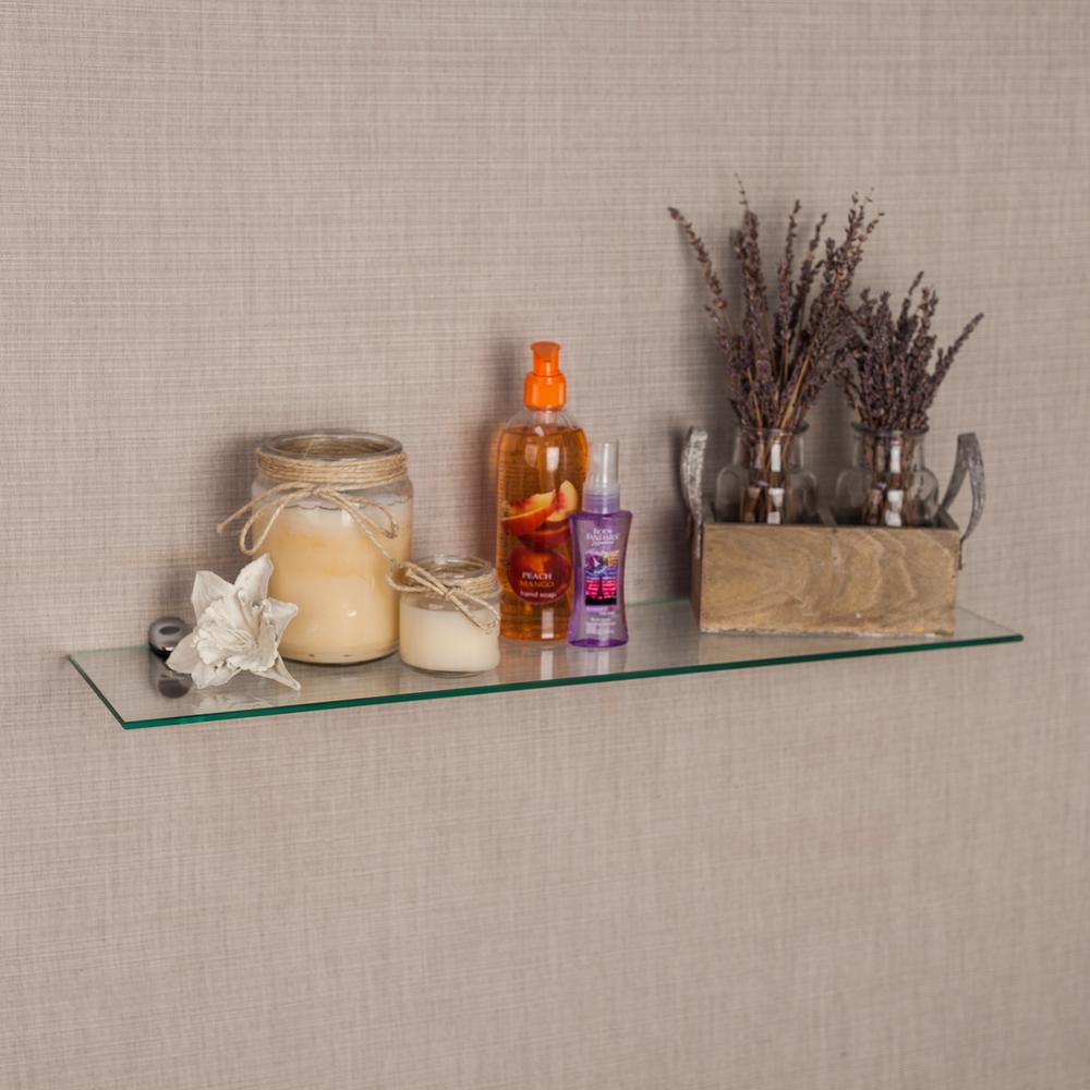 Danya B Black Smoke Glass Floating Shelf With Chrome Brackets Floating Shelves