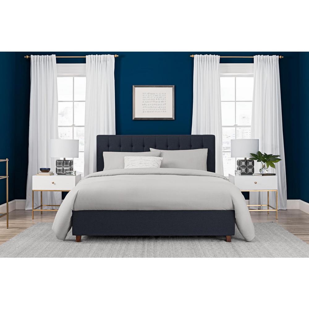 Dhp Eva Blue Upholstered Linen Queen Size Bed Frame De97600