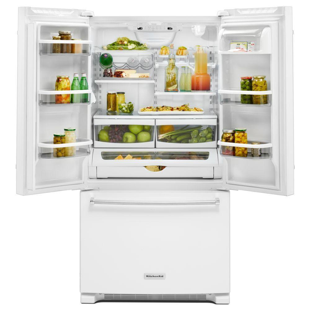 Kitchenaid 25 Cu Ft French Door Refrigerator In White With Interior Water Dispenser