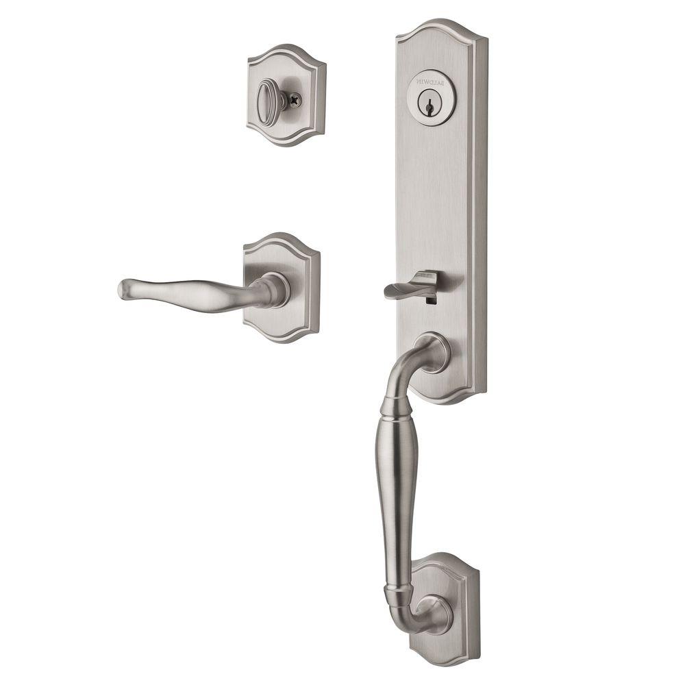 Kwikset San Clemente Low Profile Single Cylinder Satin Nickel Entry Handleset with Halifax Lever
