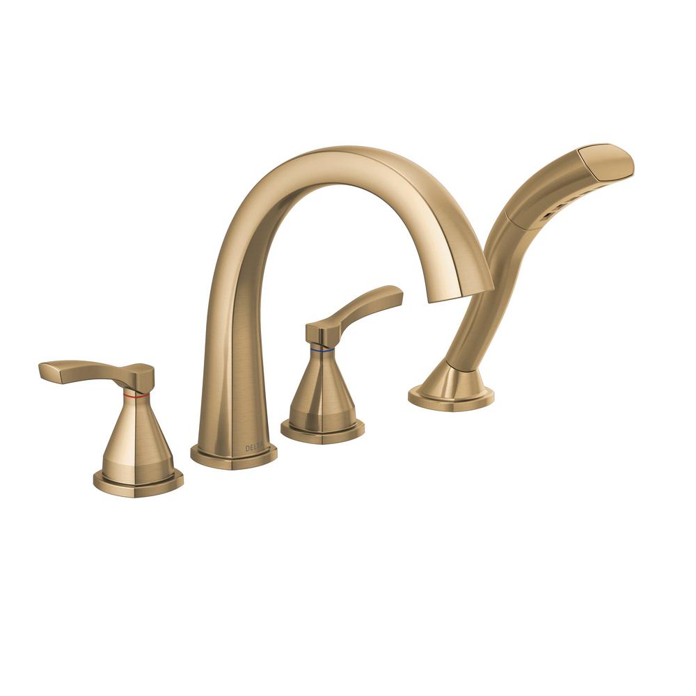 Delta Stryke 2Handle Deck Mount Roman Tub Faucet Trim Kit in Champagne