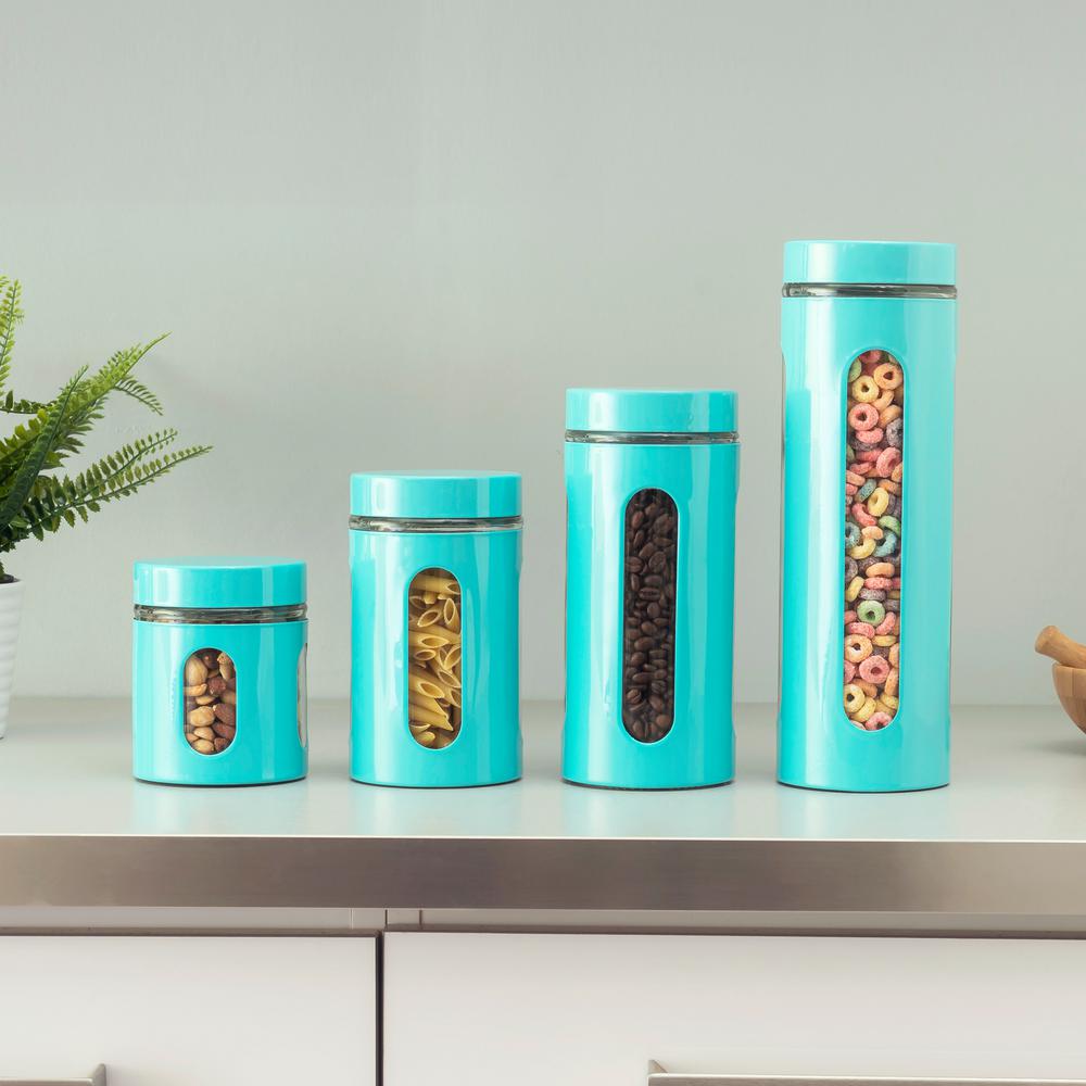 4 Piece Essence Collection Turquoise Stainless Steel Canister Set   Turquoise Kitchen Canisters Hdc59634 64 100 