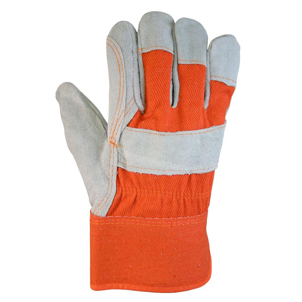 Blue Suede Cowhide Leather And Denim Large Work Gloves-Firm Grip-5023-72