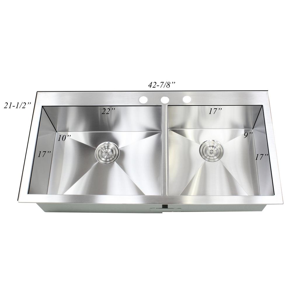 Kingsman Hardware Topmount Drop In 16 Gauge 42 7 8 X 21 1 2 10 Stainless Steel Double Bowl 60 40 Zero Radius Kitchen Sink