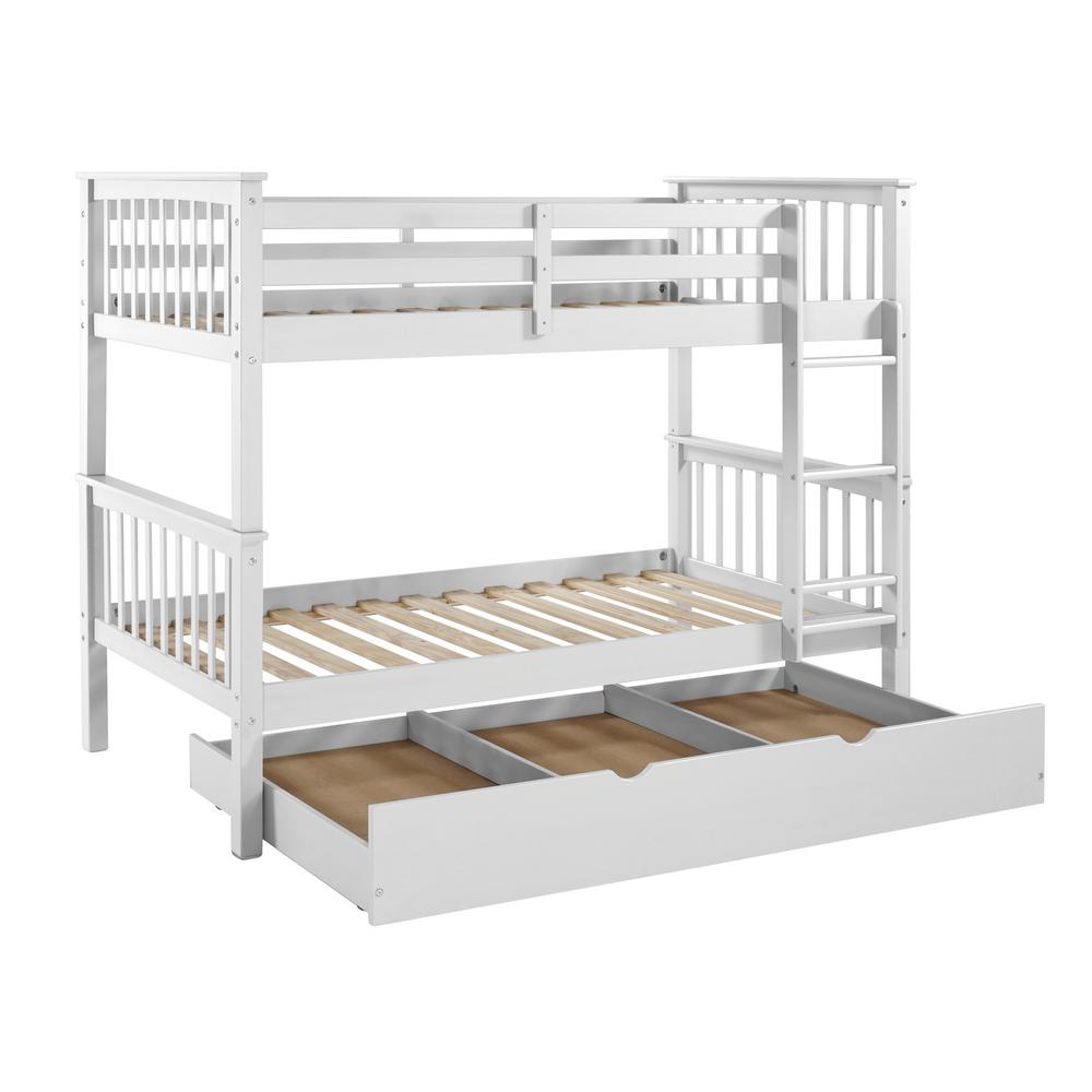 Walker Edison Furniture Company Solid Wood White Twin Bunk Bed With Solid Wood White Twin Bunk Bed With Trundle