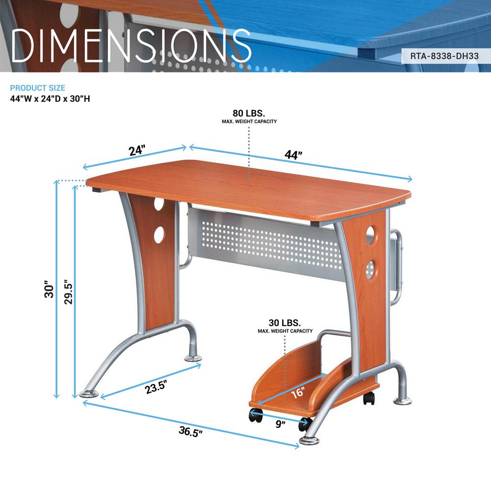 Techni Mobili 44 In Rectangular Dark Honey Chrome Computer Desk