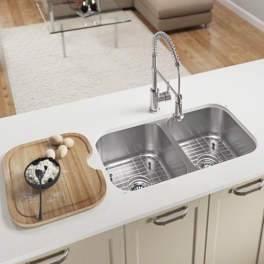 Mr Direct All In One Undermount Stainless Steel 32 Double Bowl Kitchen Sink 16 Gauge