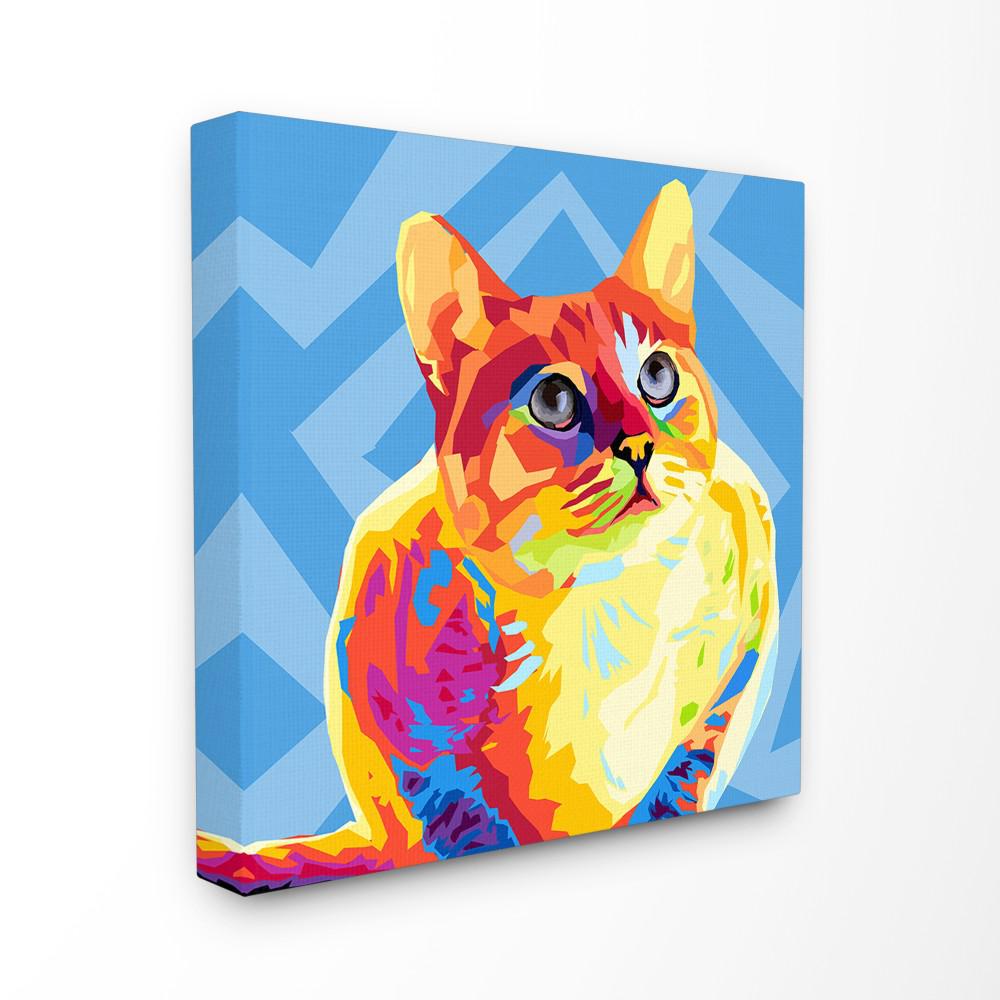 The Stupell Home Decor Collection 30 In X 30 In Vibrant Abstract Posterized Rainbow Cat With Blue By Artist Main Line Art And Design Canvas Wall Art Pwp 190 Cn 30x30 The Home Depot