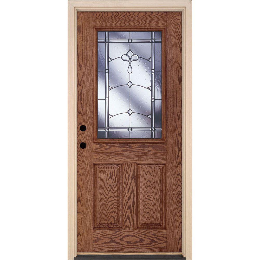 Feather River Doors 37 5 In X 81 625 In Carmel Patina 1 2 Lite   Oak Woodgrain Pre Finished Medium Oak Feather River Doors Doors With Glass 8d3405 64 1000 