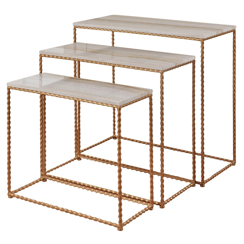 StyleCraft 14 in. Gold Metal TV Stand 44 in. with Nesting Tables ...