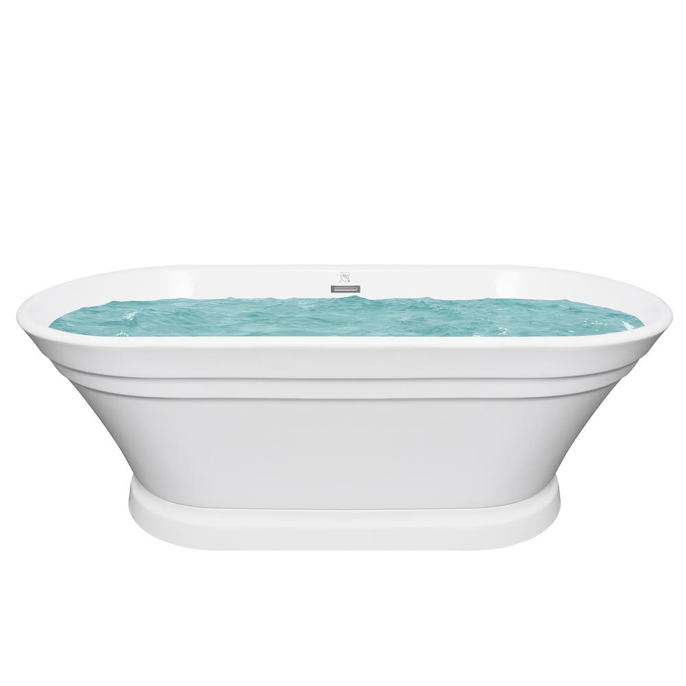 Akdy 67 In Acrylic Center Drain Oval Flatbottom Freestanding Bathtub In White With Overflow
