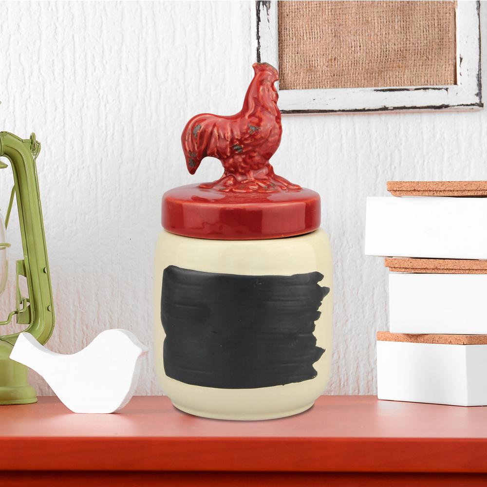 Stonebriar Collection Red Ceramic Rooster Top Canister With Red Ceramic Rooster Top Canister