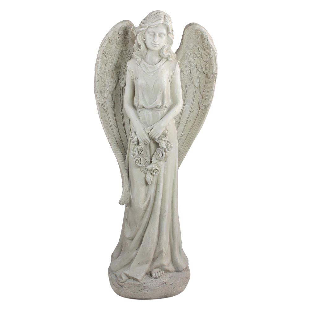 Northlight 32 in. Serene Angel Holding a Floral Wreath Outdoor Garden